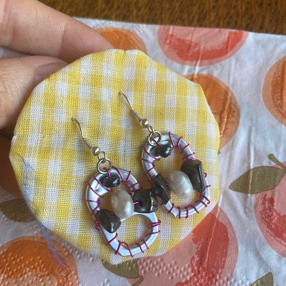 Soda Pop Tab Earrings! By me!real pearls and stones - Picture 1 of 1